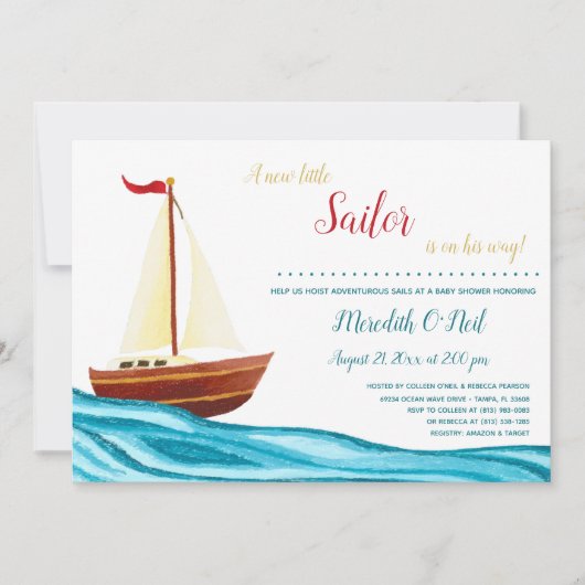 リトルセーラーベビー航海のシャワー招待状 招待状 (正面)