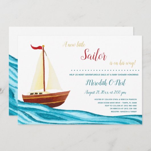 リトルセーラーベビー航海のシャワー招待状 招待状 (正面/裏面)