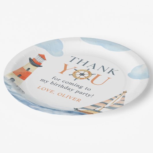 リトルセーラー航海のブルーパステル1st誕生日 ペーパープレート (アングル)