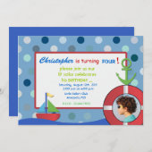 リトルセーラー – 誕生日招待状 招待状 (正面/裏面)