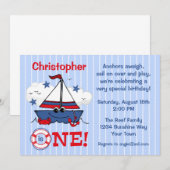 リトルセールボート 1歳の誕生日 招待状 (正面/裏面)