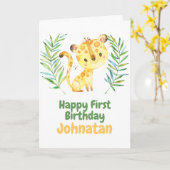リトルタイガーサファリベビーハッピー1回誕生日カード カード (黄色い花)