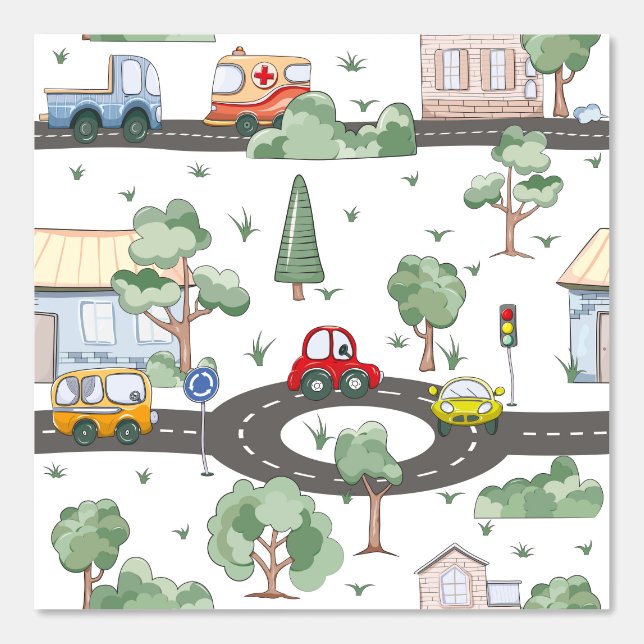 リトルタウン&カーパターカラフルン子供部屋 壁紙 (正面)