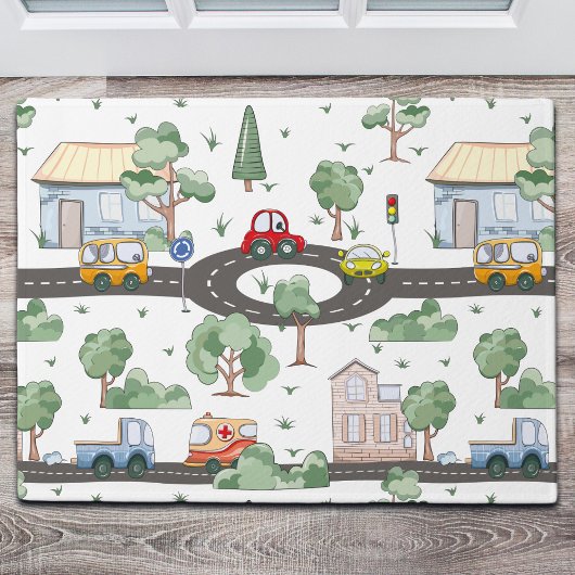 リトルタウン&カーパターカラフルン ドアマット