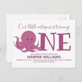 リトルタコ1匹の動物の最初の誕生日 インビテーションポストカード (正面/裏面)