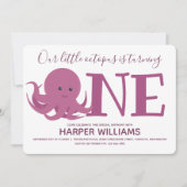 リトルタコ1匹の動物の最初の誕生日 招待状 (正面)