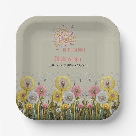 リトルタンデリアは開花の赤ちゃんシャワー中 ペーパープレート (正面)