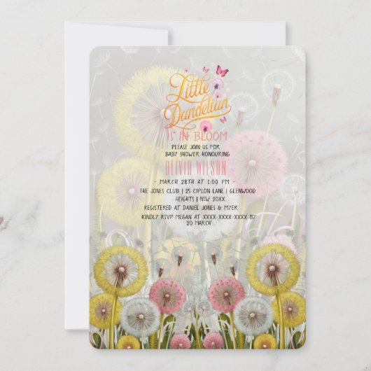 リトルタンデリアは開花の赤ちゃんシャワー#6 招待状 (正面)