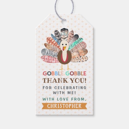 リトルターキー感謝祭あらゆる年齢の誕生日パーティー ギフトタグ (正面)