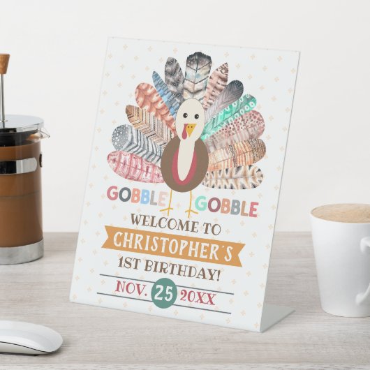 リトルターキー感謝祭あらゆる年齢の誕生日パーティー 台座サイン (インサイチュ)