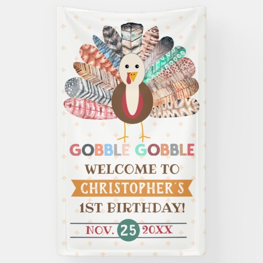 リトルターキー感謝祭あらゆる年齢の誕生日パーティー 横断幕 (縦)