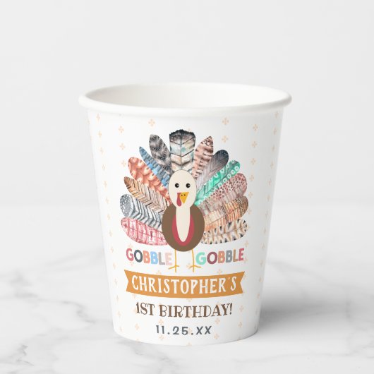 リトルターキー感謝祭あらゆる年齢の誕生日パーティー 紙コップ (正面)