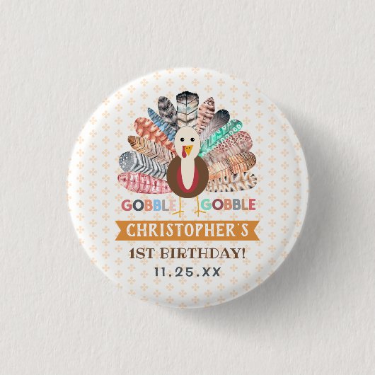 リトルターキー感謝祭あらゆる年齢の誕生日パーティー 缶バッジ (正面)