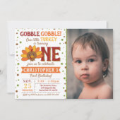 リトルターキー秋の感謝祭1歳誕生日写真 招待状 (正面)