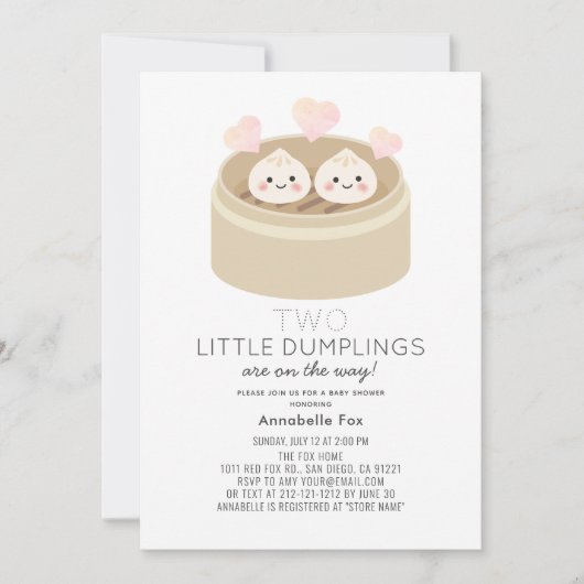 リトルダンピングガールツインズベビーシャワー招待状 招待状 (正面)
