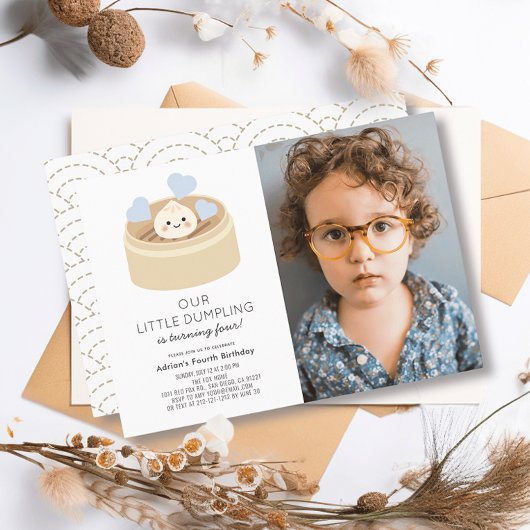 リトルダンピングブルーボーイ誕生日写真 招待状