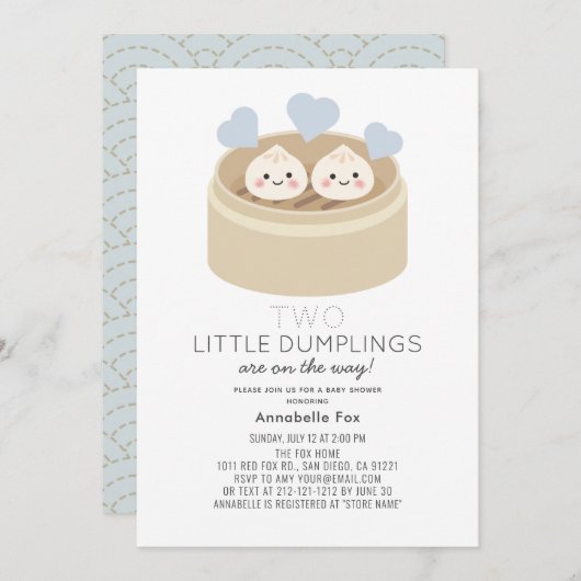 リトルダンピングボーイツインズベビーシャワー招待状 招待状 (正面/裏面)