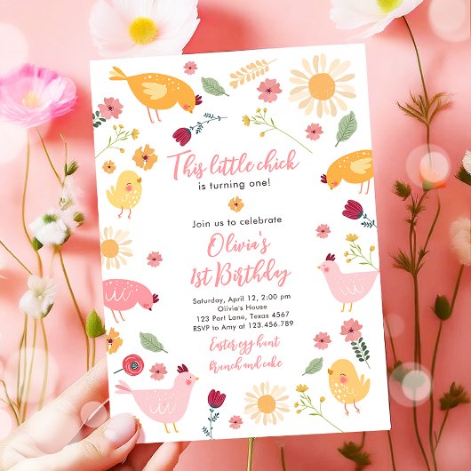 リトルチックガールファームイースターチキン誕生日 招待状