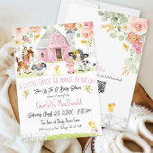 リトルチックファームガール納屋周囲の庭フローラベビーシャワー 招待状