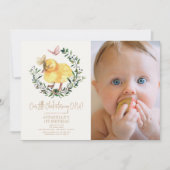 リトルチック＆バタフライガール 1歳の誕生日写真 招待状 (正面)