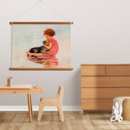 リトルチャイルドビューティフルヴィンテージイラストレーション 吊り下げ型タペストリー