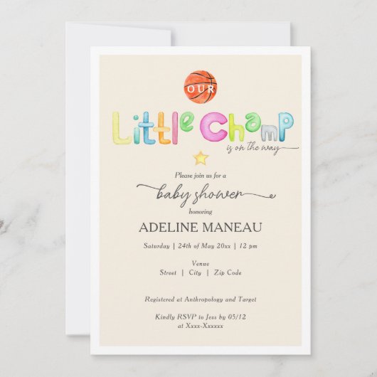 リトルチャンプは途中で水の色のベビーシャワー 招待状 (正面)