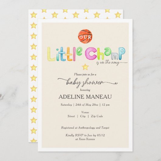 リトルチャンプは途中で水の色のベビーシャワー 招待状 (正面/裏面)