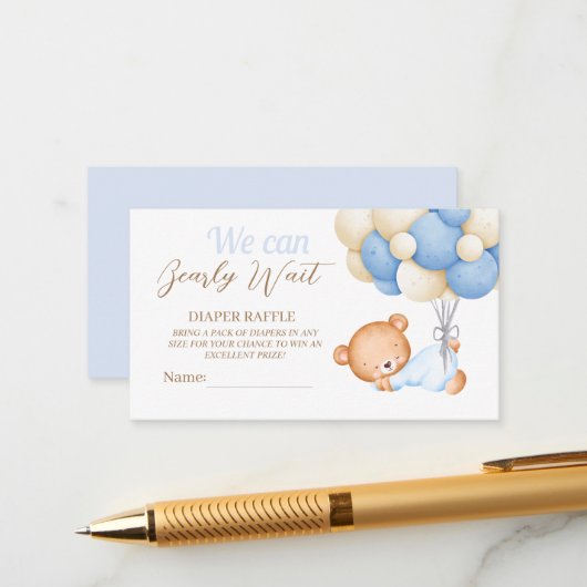 リトルテディバルーン男の赤ちゃんシャワーおむつラッフル エンクロージャーカード (正面/裏面インサイチュ)
