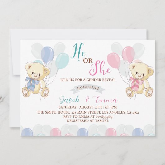 リトルテディベアジェンダーリビール招待状 サンキューカード (正面)