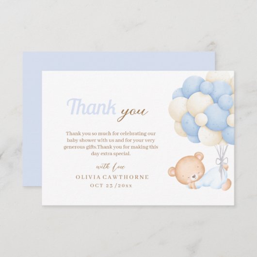 リトルテディベイビーシャワー サンキューカード (正面/裏面)