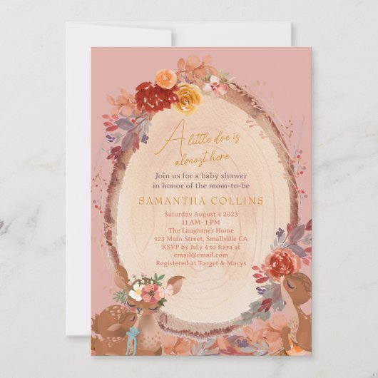 リトルディアガールウッドランド動物の赤ちゃんシャワー 招待状 (正面)