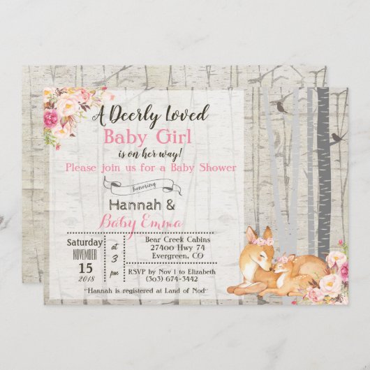 リトルディアガールフローラベビーシャワー招待状 招待状 (正面/裏面)