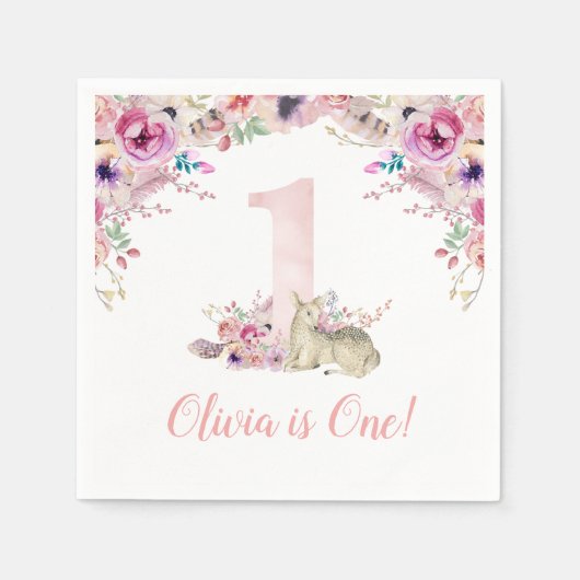 リトルディアファースト誕生日パパーソナライズされたーティ スタンダードカクテルナプキン (正面)