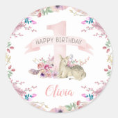 リトルディアファースト誕生日パパーソナライズされたーティ ラウンドシール (正面)