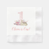 リトルディアファースト誕生日パパーソナライズされたーティ 縁ありカクテルナプキン (正面)