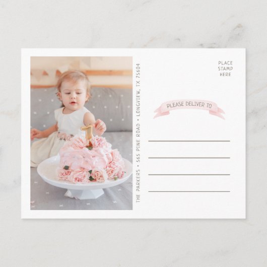 リトルディアファースト誕生日パーティフォト招待状 インビテーションポストカード (裏面)