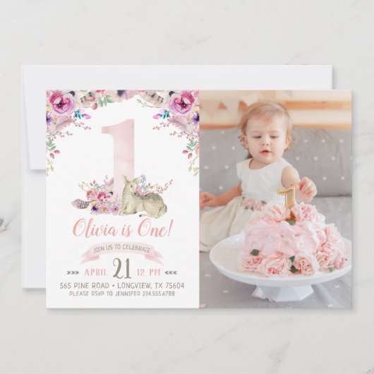 リトルディアファースト誕生日パーティフォト招待状 招待状 (正面)