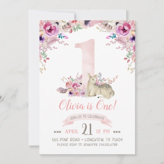 リトルディアファースト誕生日パーティーへの招待 招待状 (正面)