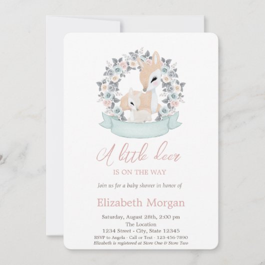 リトルディアフラワーウォーターカラーベビーシャワー 招待状 (正面)