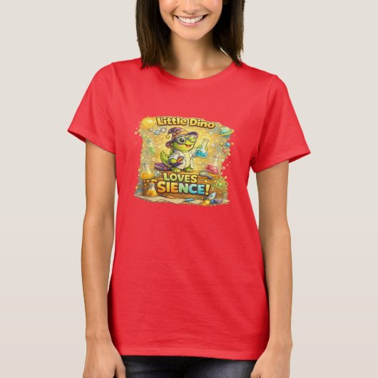 リトルディノは科学が大好き – かわいい幼稚園向け学習 Tシャツ (正面)