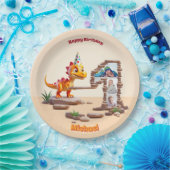 リトルディノドラゴン | フォトビッグナンバー1回目の誕生日 ペーパープレート (パーティー)