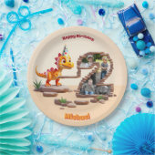リトルディノドラゴン | フォトビッグナンバー2回目の誕生日 ペーパープレート (パーティー)