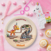 リトルディノドラゴン | フォトビッグナンバー2回目の誕生日 ペーパープレート (パーティー)