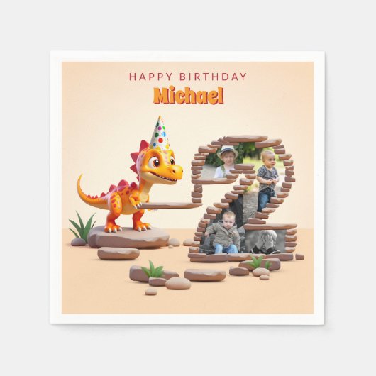 リトルディノドラゴン | 2回目の誕生日フォトビッグナンバー スタンダードカクテルナプキン (正面)