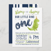リトルディノファースト誕生日恐竜テーマボーイネイビー ポストカード (正面/裏面)