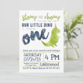 リトルディノファースト誕生日恐竜テーマボーイネイビー 招待状 (スタンド正面)