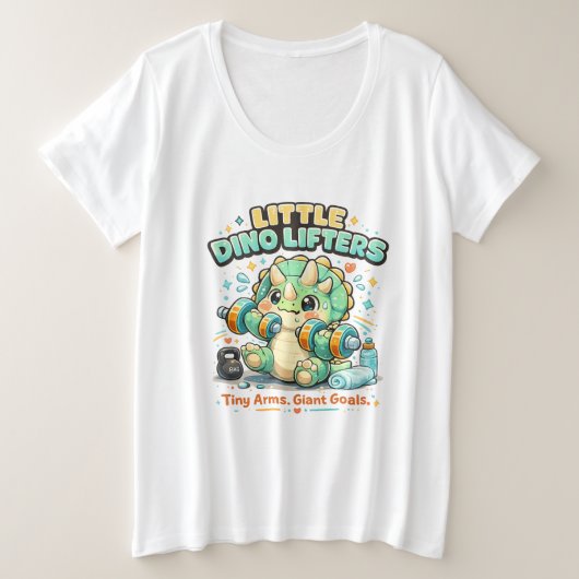 リトルディノリフターズ 8KG | 小さな腕 大きな夢 プラスサイズTシャツ (デザイン正面)