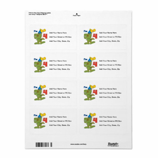 リトルディノ4th誕生日Tシャツとギフト ラベル (フルシート)