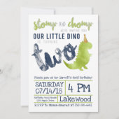 リトルディノ 2歳の誕生日 恐竜テーマ 男の子 ネイビー 招待状 (正面)