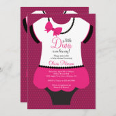 リトルディバベビーシャワー招待状、ピンク、ブラック 招待状 (正面/裏面)